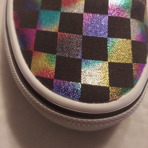 Vans Womens Iridescent Rainbow Checkerboard Classic Slip-On Sneakers Size 8.5 - Picture 12 of 14